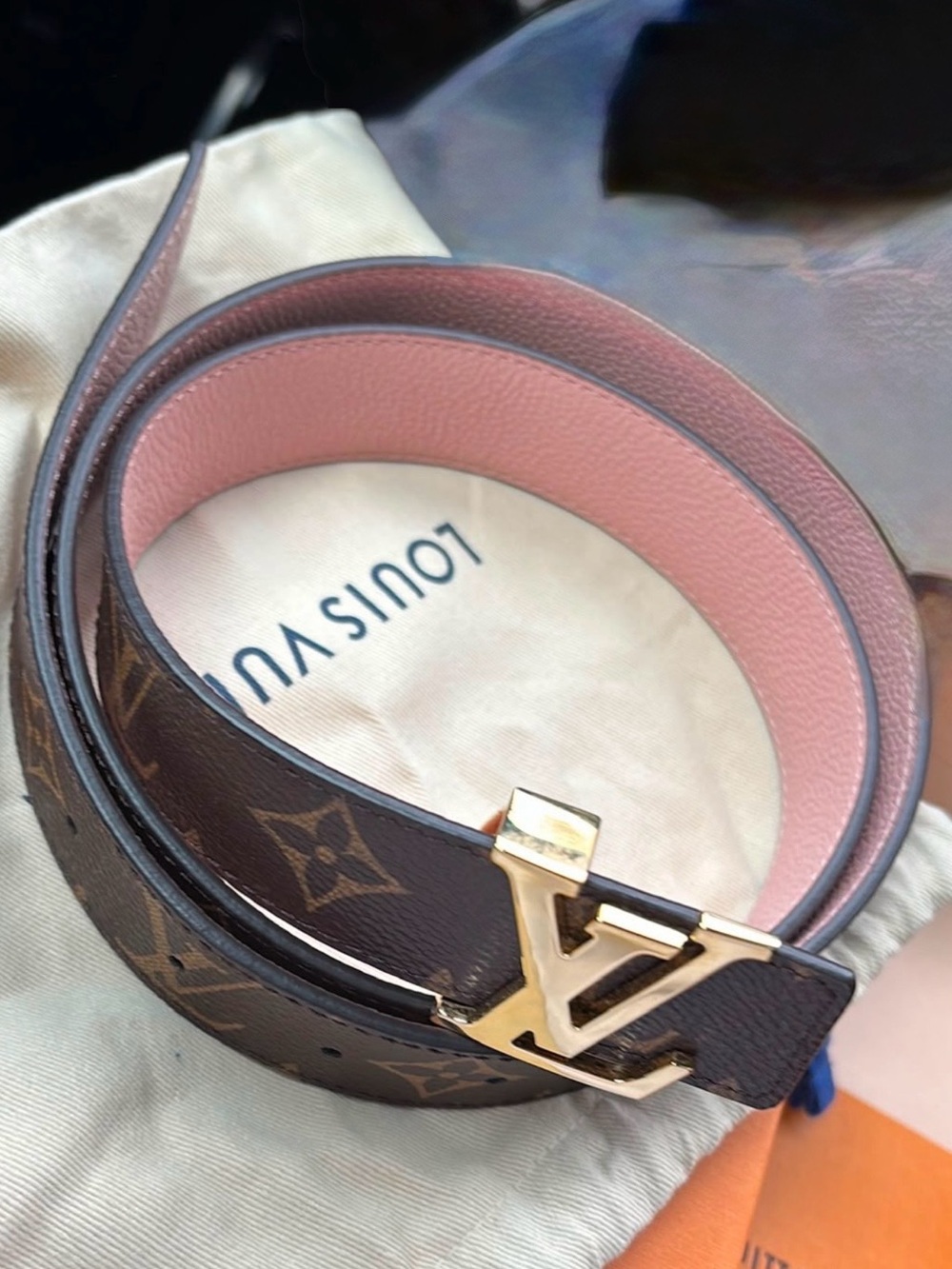Louis Vuitton Monogram Belt with Pink Leather Reversing and Gold LV Buckle